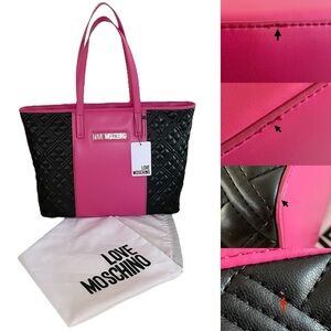 Love Moschino Pink & Black Quilted Medium Tote Shoulder Bag with Dust Bag